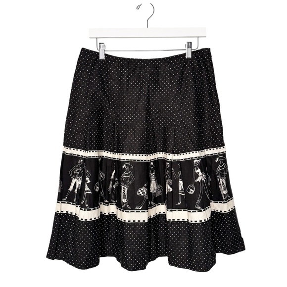 SANDRA DARREN BLACK WHITE CIRCULAR POLKA DOT PLEATED GRAPHIC SKIRT SZ 8 - Picture 1 of 6